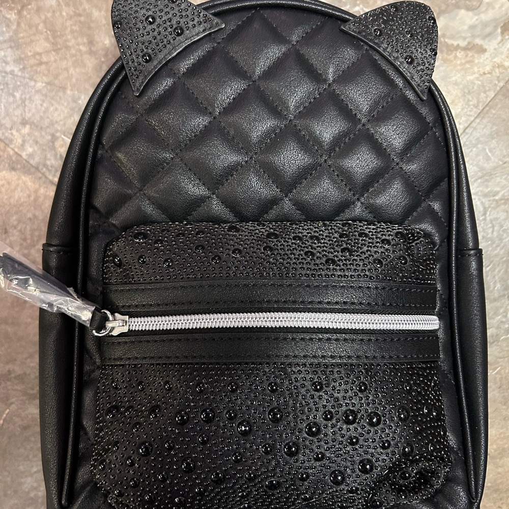 Claire's Black Quilted Backpack with Cat Ears